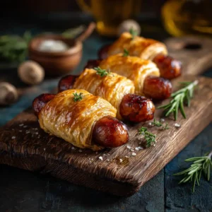 Saucisses cocktail en feuilleté dorées au four, recette apéritif facile et rapide en 30 minutes