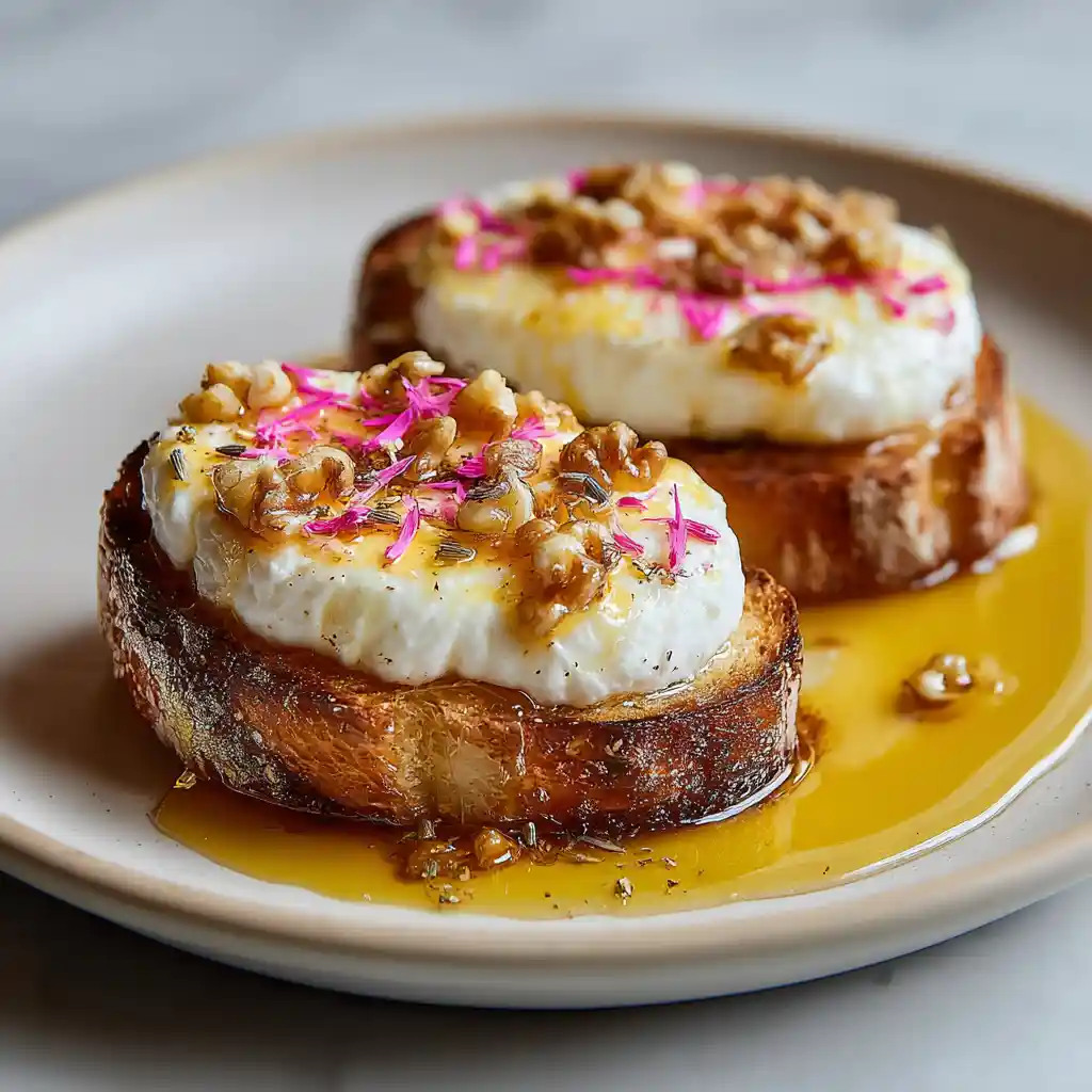 Toast apéritif chèvre et miel caramélisé avec noix concassées
