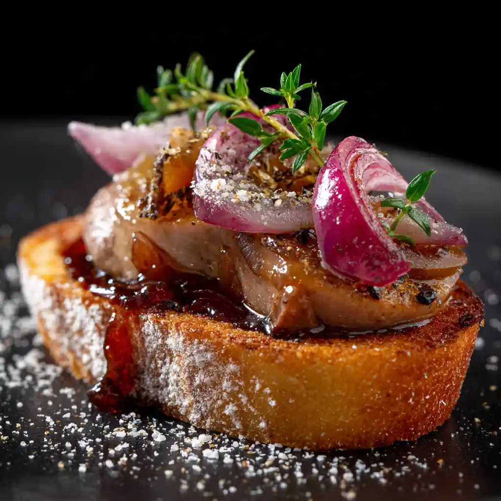 Toast apéritif au foie gras et confit d'oignon rouge caramélisé