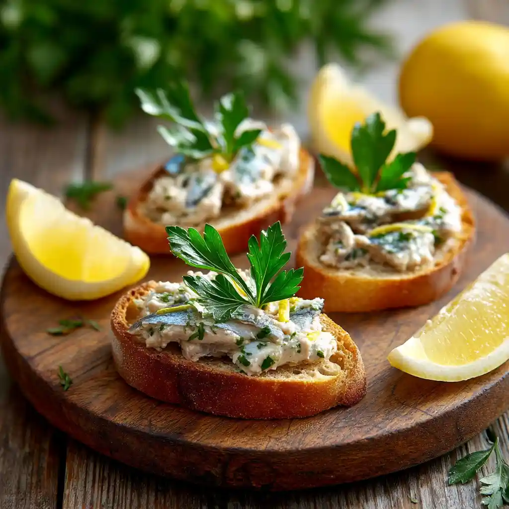 Toasts apéritifs au beurre de sardine style niçois avec citron