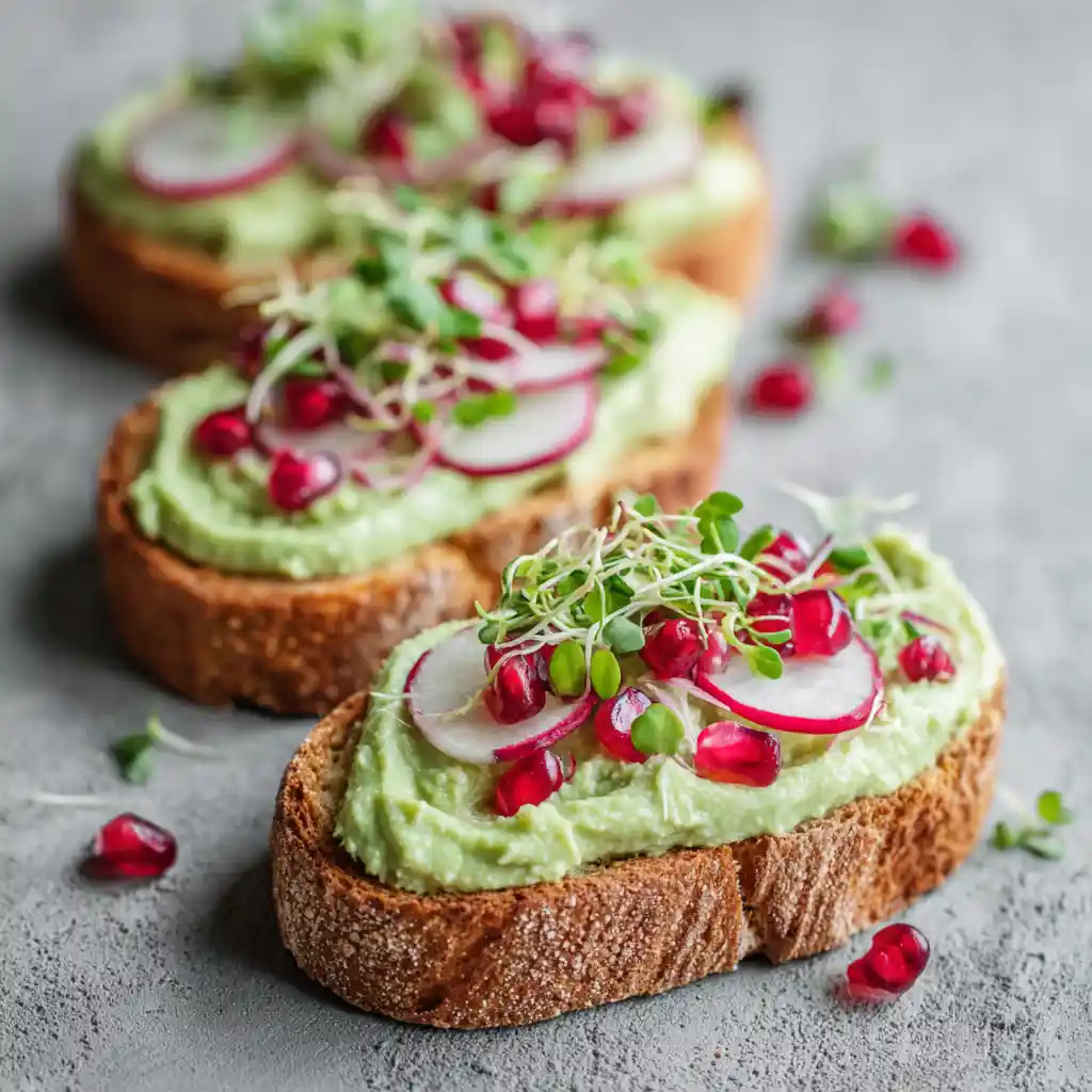 Toasts apéritifs végétariens avec mousse d'avocat crémeuse