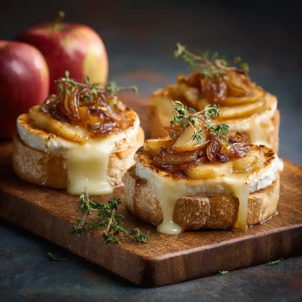 Toasts apéritifs normands au camembert fondant et pommes caramélisées