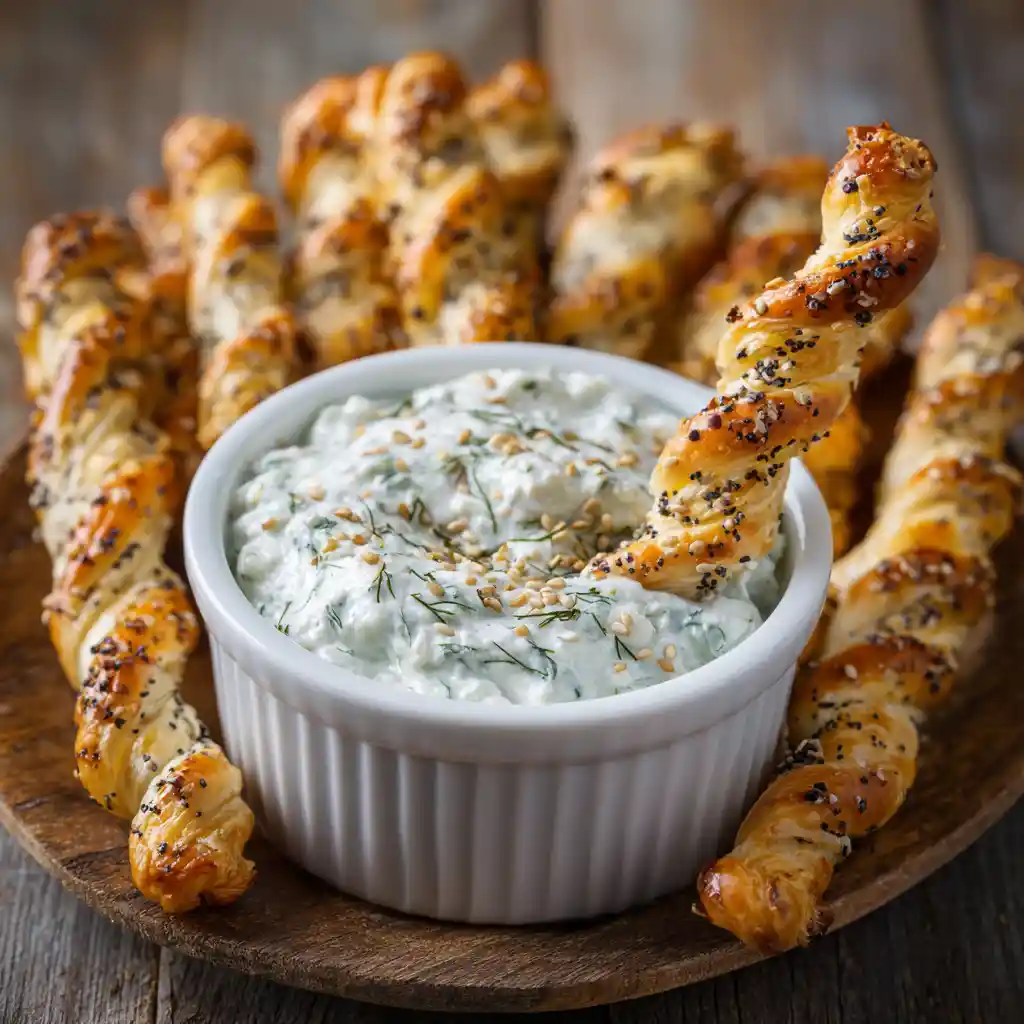 Assiette de tzatziki et gressins feuilletés dorés, apéritif méditerranéen préparé par Chef Benoît Lambert