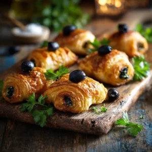 Croissants apéro dorés et croustillants aux anchois et olives noires