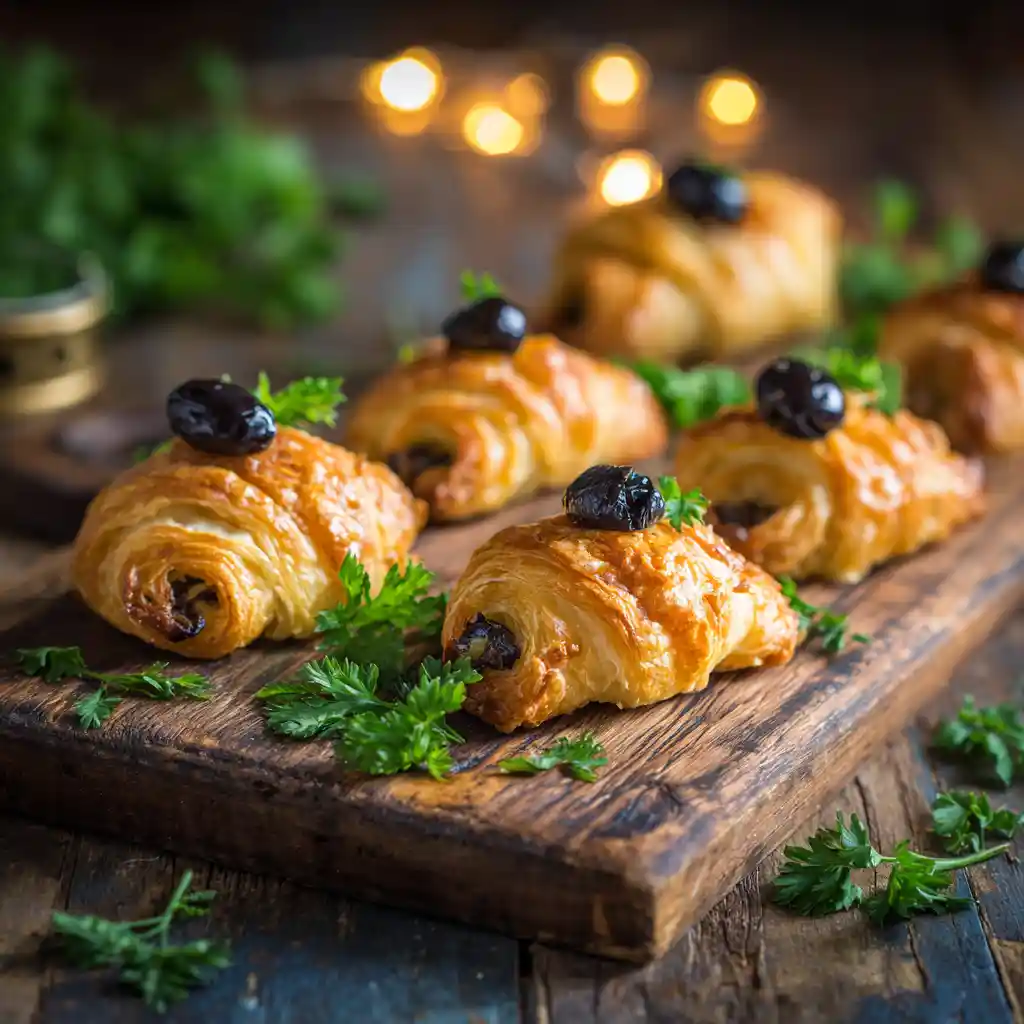 Croissants apéro dorés et croustillants aux anchois et olives noires, recette méditerranéenne facile du Chef Benoît Lambert