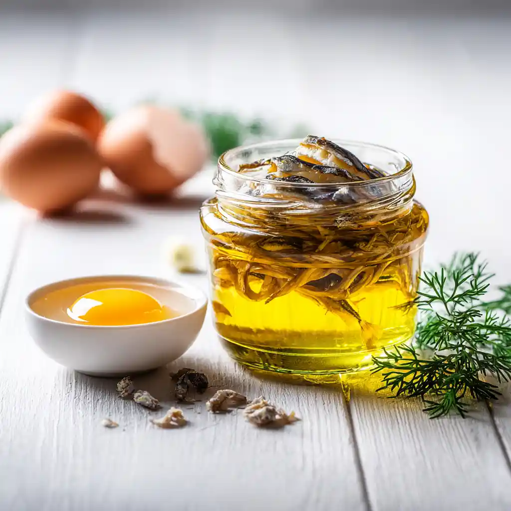 Ingrédients pour les feuilletés aux anchois : pâte feuilletée déroulée, bocal d'anchois marinés, jaune d'œuf frais