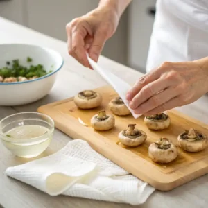 Étape 1 : champignons de Paris triés et préparés pour la recette des feuilletés aux champignons