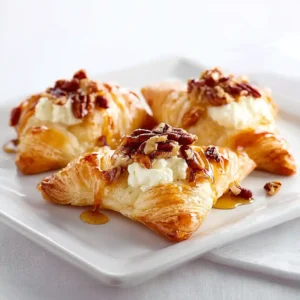 Feuilleté chèvre miel doré et croustillant garni de fromage chèvre frais, miel et noix de pécan