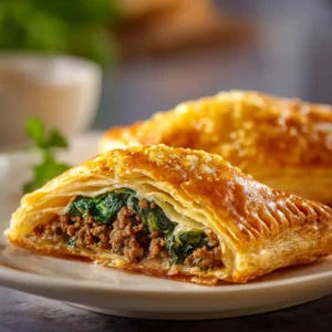 Feuilteté viande hachée croustillant doré avec épinards