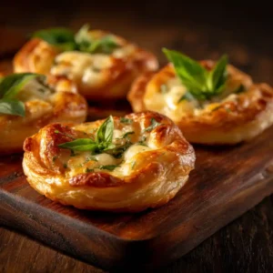 Mini pizza apéritive dorée avec basilic frais