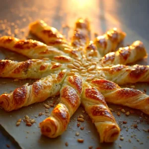 Soleil pâte feuilletée doré sortant du four