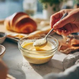 Étape 1 torsades feuilletées - mélanger la moutarde et la crème fraîche dans un bol