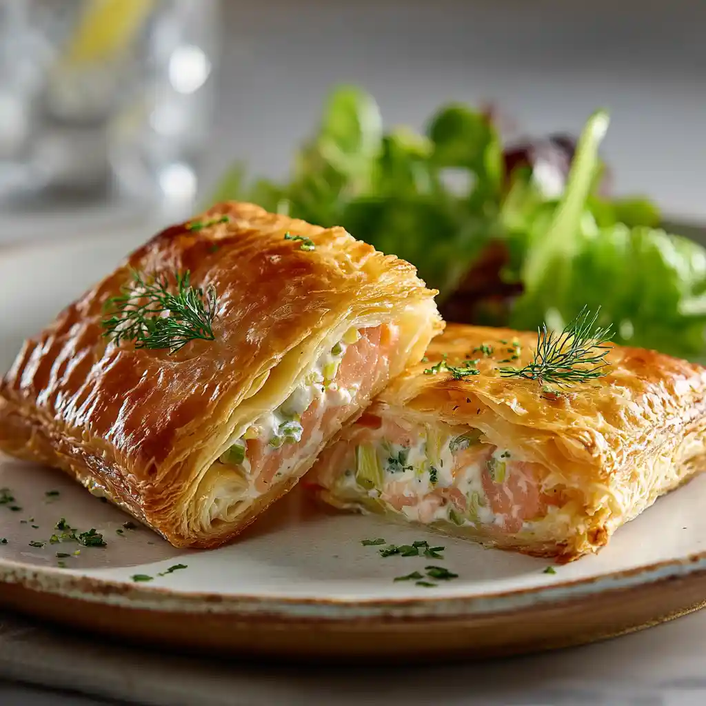 feuillete apero saumon poireaux - combinaison classique française - croustillant fondant - 40 minutes