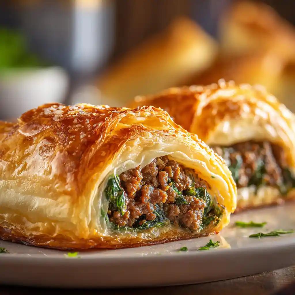 Feuilleté viande hachée - épinards intégrés - pâte croustillante - feuillete apero - 35 minutes