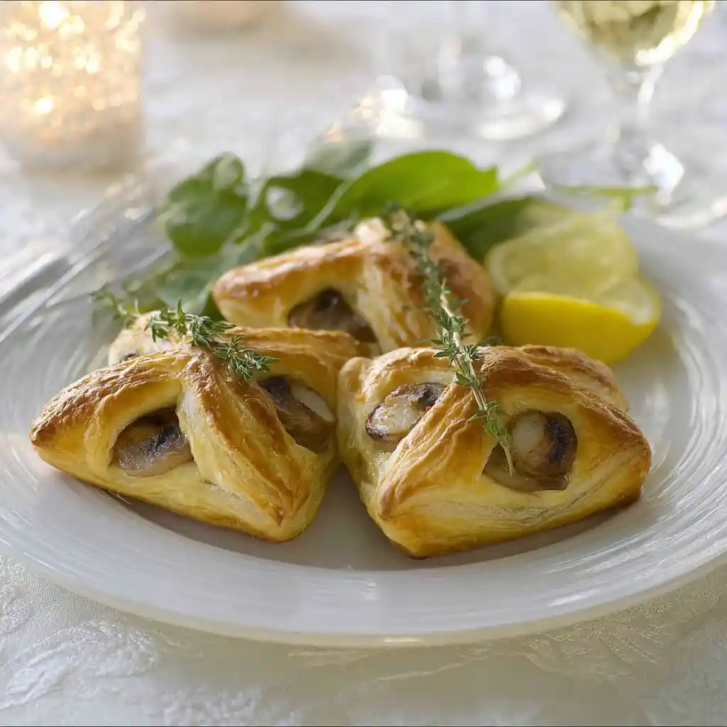 Feuilletés champignons Saint-Jacques - terre-mer sophistiqué - 5 étapes - apéritif luxe - conseil pro
