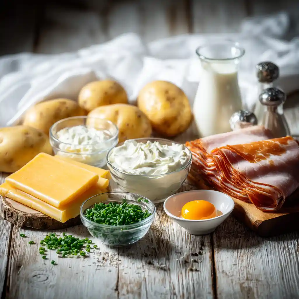 Ingrédients pour feuilleté aux pommes de terre - Pommes de terre, pâte feuilletée, fromage à raclette, jambon