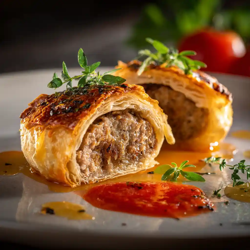 Roulé saucisse élégant - pâte enrobée - présentation spectaculaire - feuillete apero - 35 minutes