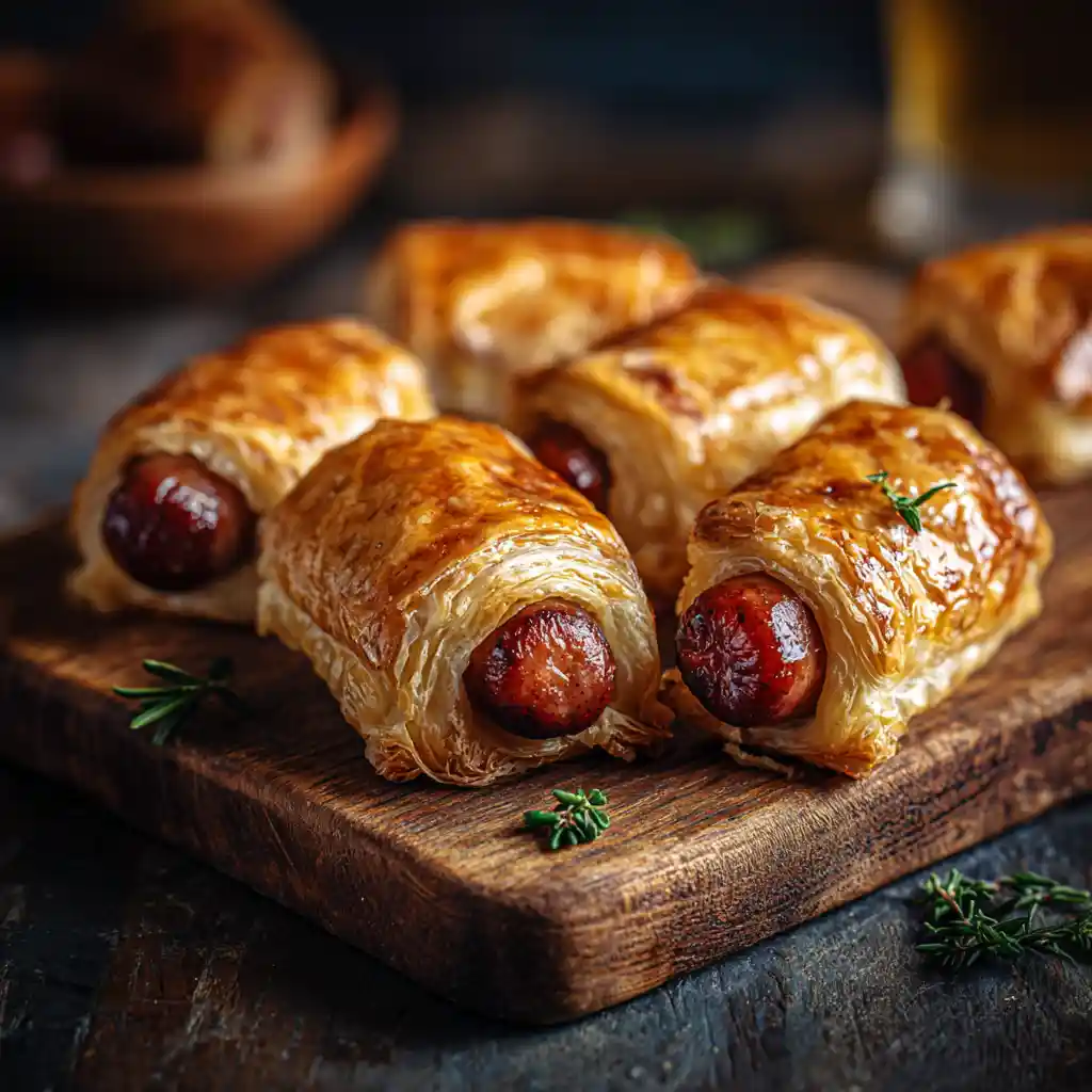 feuillete apero Saucisses cocktail en feuilleté dorées - pâte croustillante - présentation élégante - 30 minutes