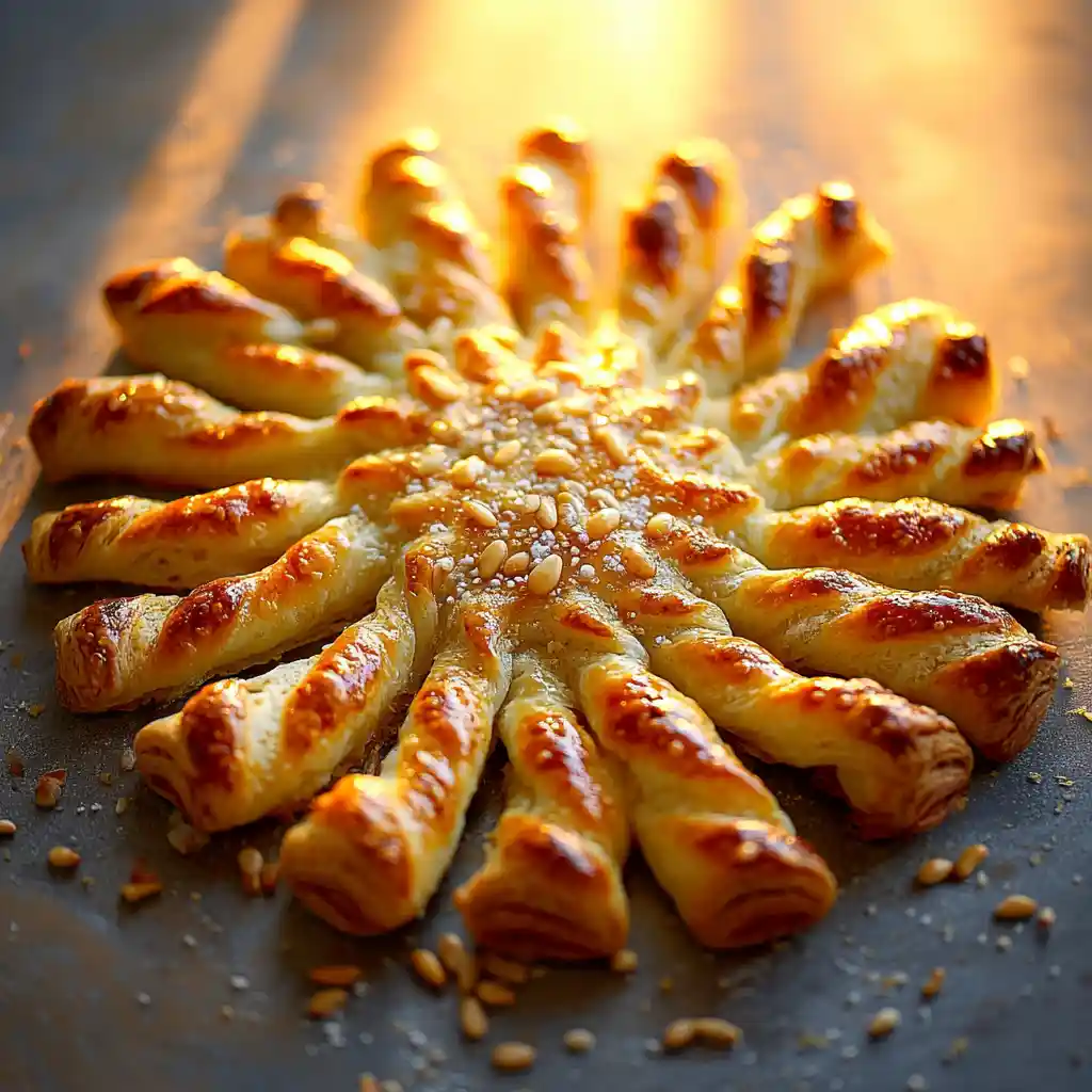 Soleil pâte feuilletée - forme soleil radiante - végétarien sans lactose - feuillete apero