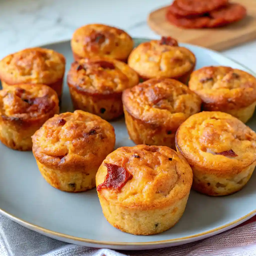 Muffins au chorizo recette facile - apéritif méditerranéen doré fait maison avec poivrons rouges et roquette fraîche