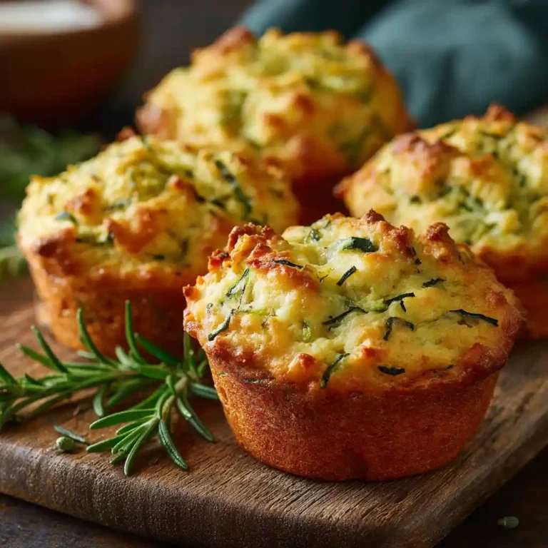 Muffins courgettes feta dorés fraîchement cuits, garnir de romarin frais, prêts à servir en apéritif méditerranéen
