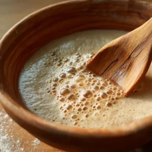 Levure fraîche délayée dans l'eau tiède pour préparer la pâte à gressins