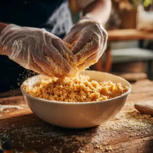 Préparation des sablés salés originaux : ajout du sésame doré et du fromage râpé dans la pâte