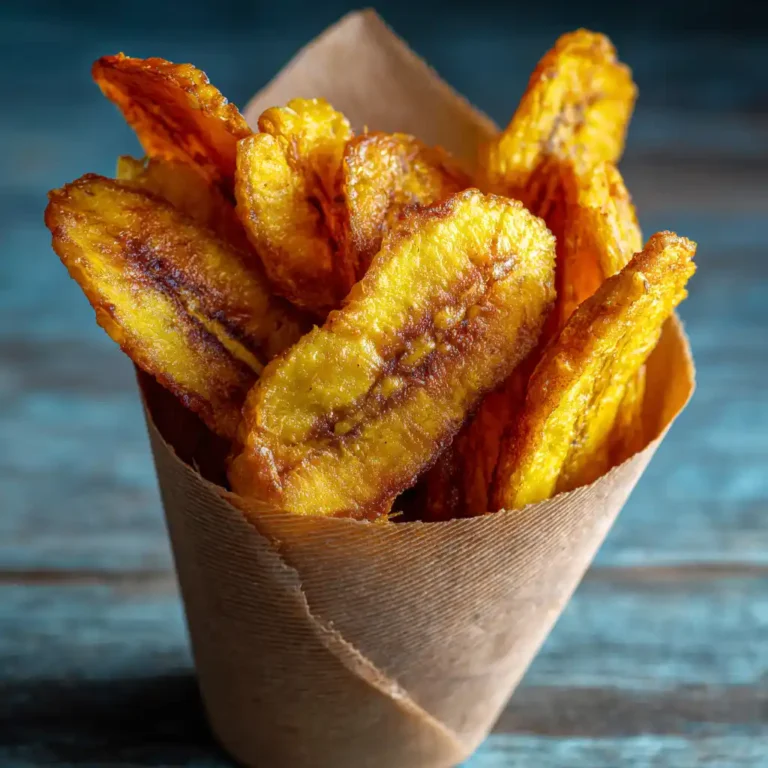 Chips de banane plantain croustillantes et dorées servies dans un cornet kraft à l'apéritif