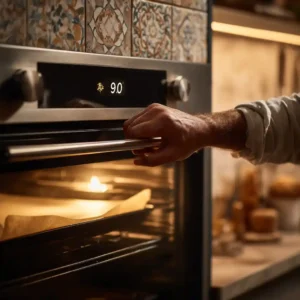 Préchauffage du four à 90°C chaleur tournante pour cuire les chips de pomme
