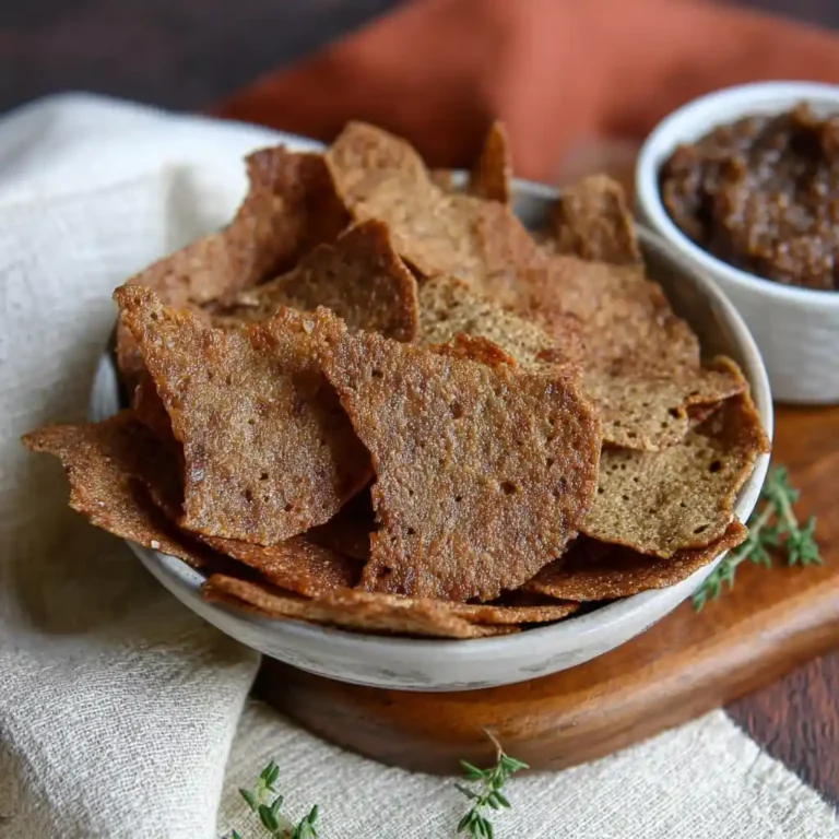 Chips de sarrasin croustillantes dorées sur une planche en bois rustique, servies à l'apéritif