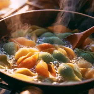 Étape 1 de la salade de pâtes froides simple : cuisson des conchiglioni al dente