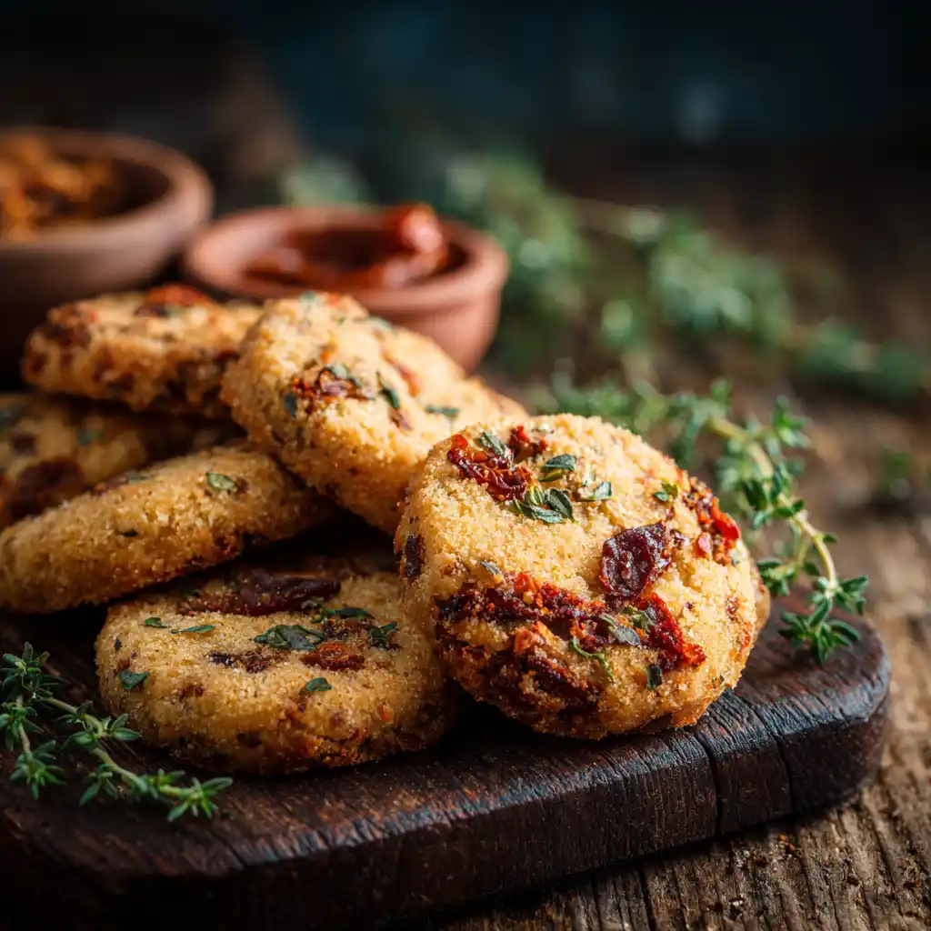 Cookies salés au chorizo et tomates séchées sur une planche