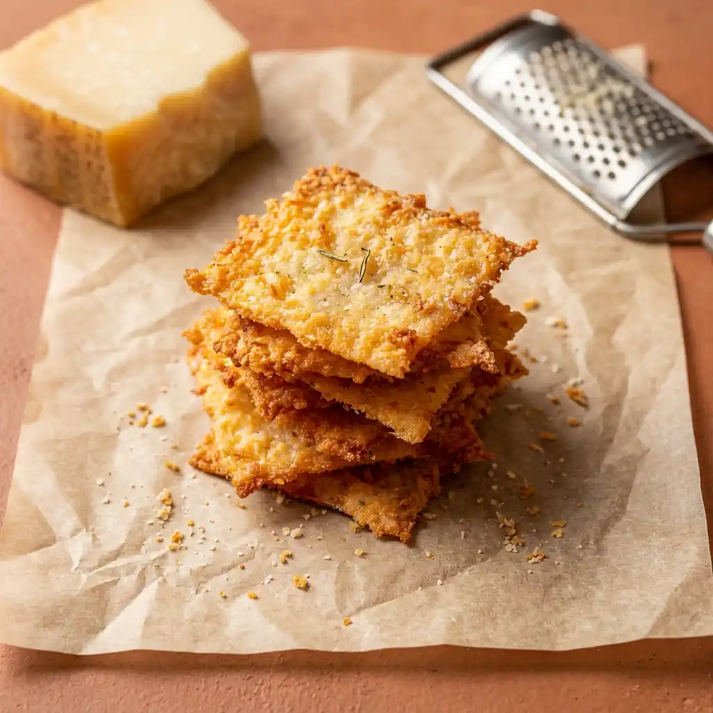 Tuiles croustillantes au parmesan dorées sortant du four