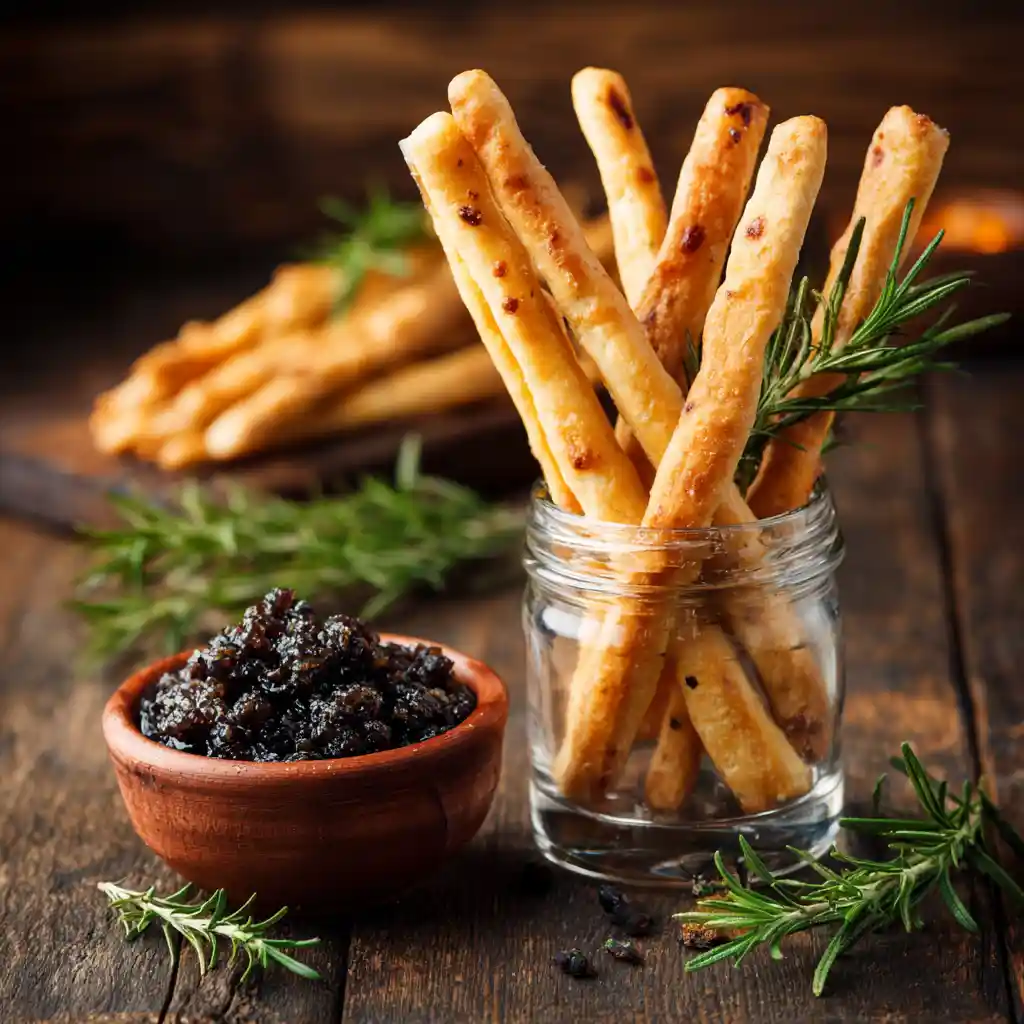biscuits apero gressins maison croustillants debout dans un pot en terre cuite
