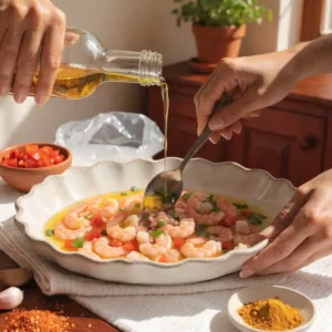 des crevettes marinées : préparation de la marinade au piment