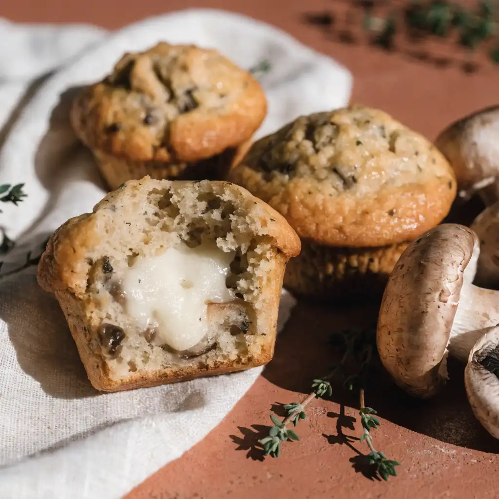 Muffins salés aux champignons avec un cœur fondant au centre