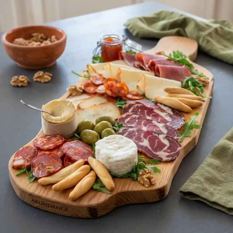 plateau de charcuterie​ garni de jambon serrano, chorizo, saucisson et roquefort