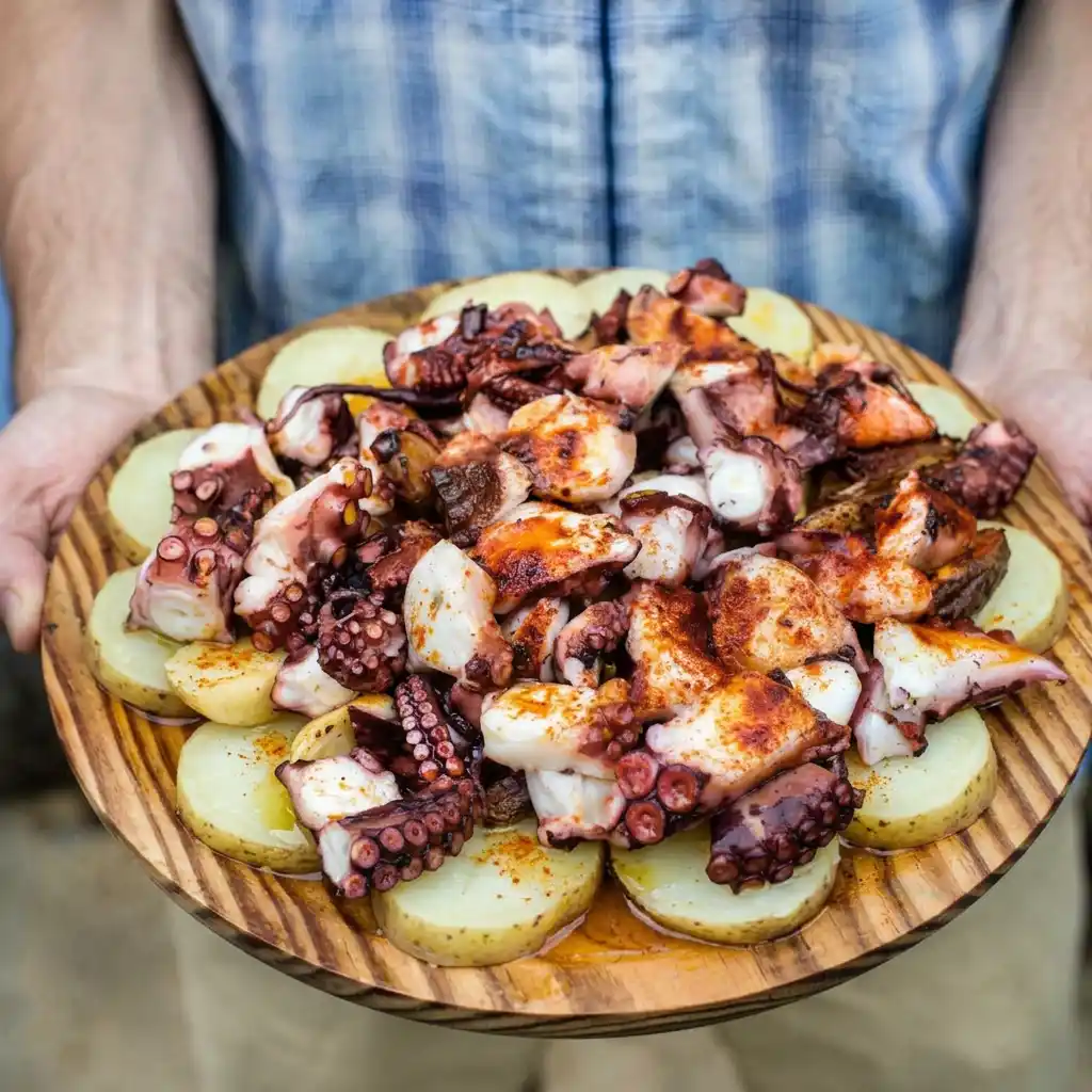 poulpe à la galicienne​ servi tiède avec pommes de terre et pimentón