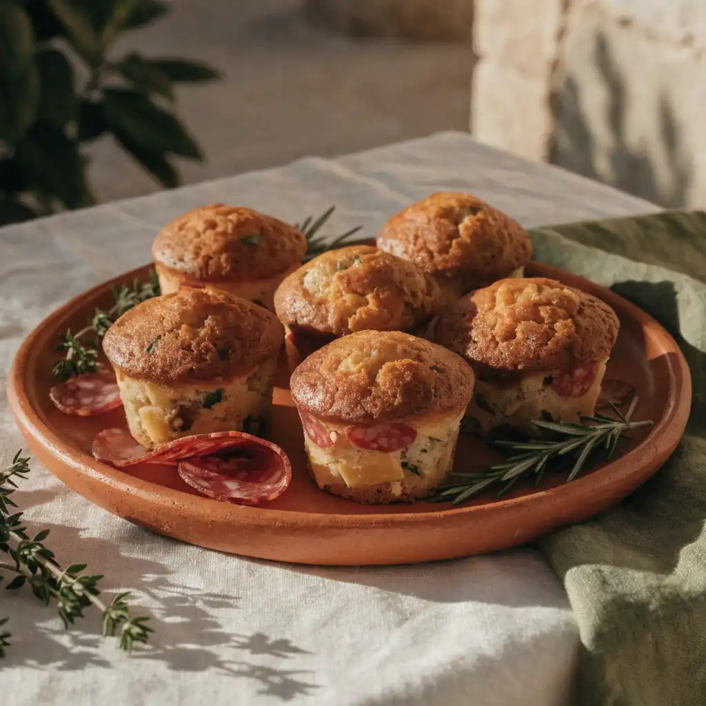 Muffins salés apéritif au salami, fromage et herbes fraîches
