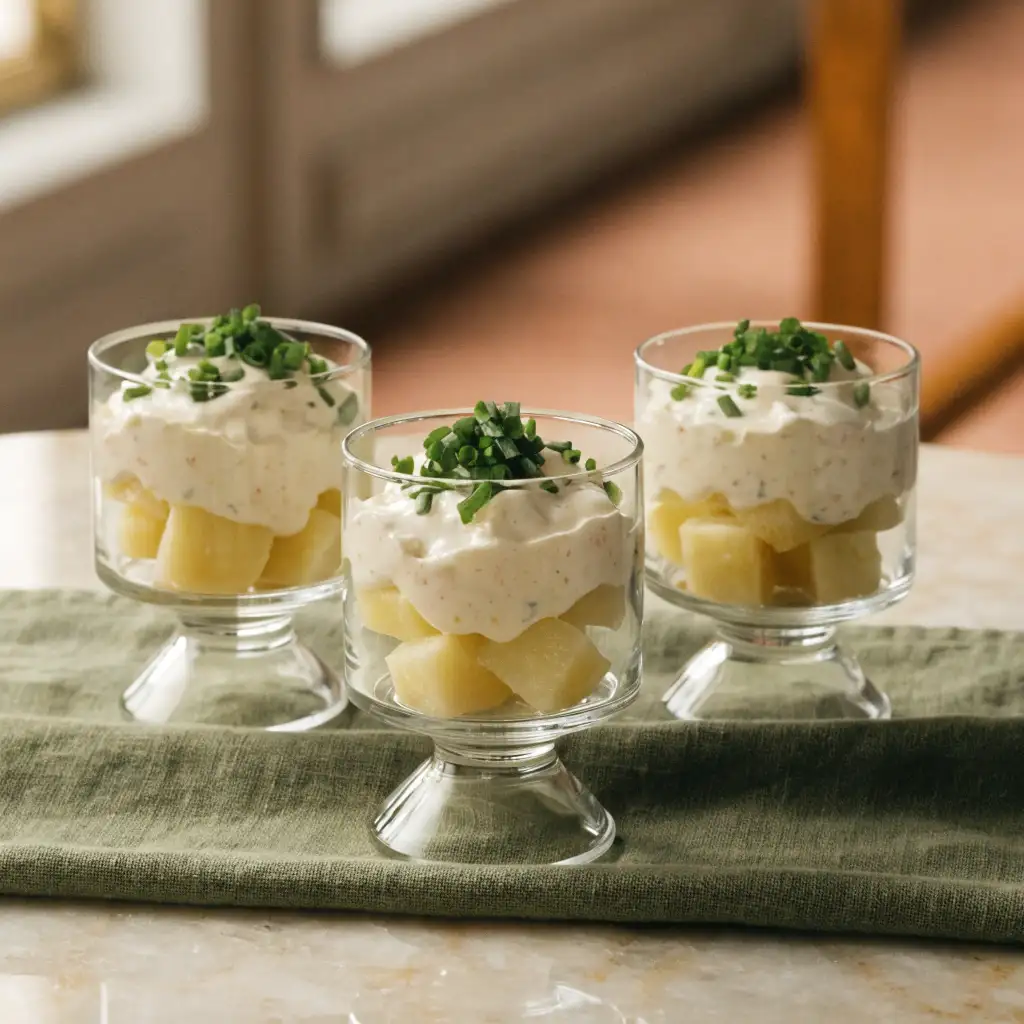 recettes de salades en verrines : pomme de terre, ciboulette et sauce crémeuse