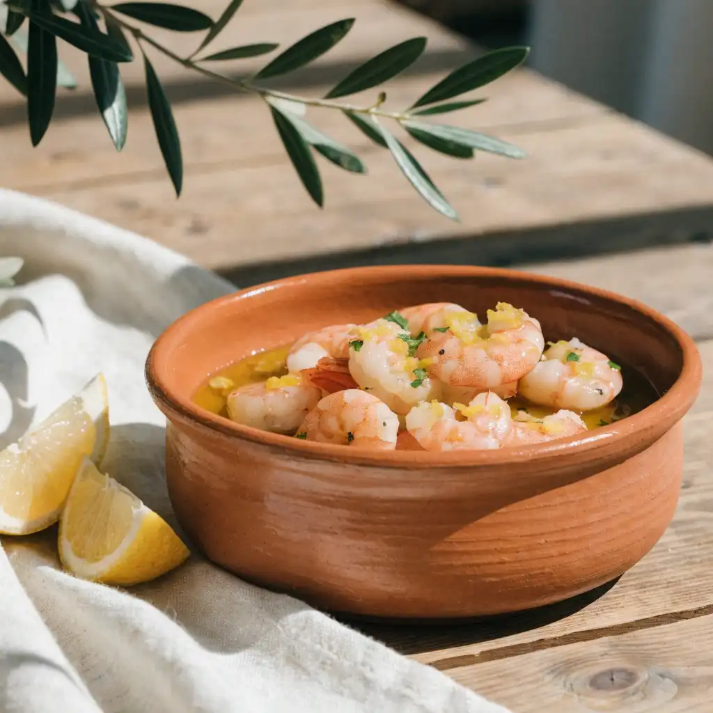 Tapas espagnoles : crevettes marinées à l'ail et au citron