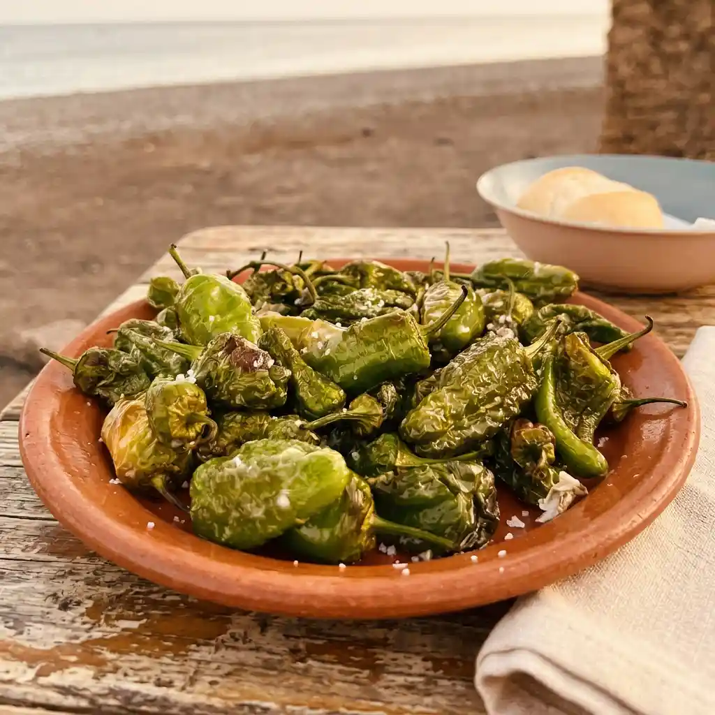 tapas espagnoles : pimientos de Padrón grillés à la fleur de sel