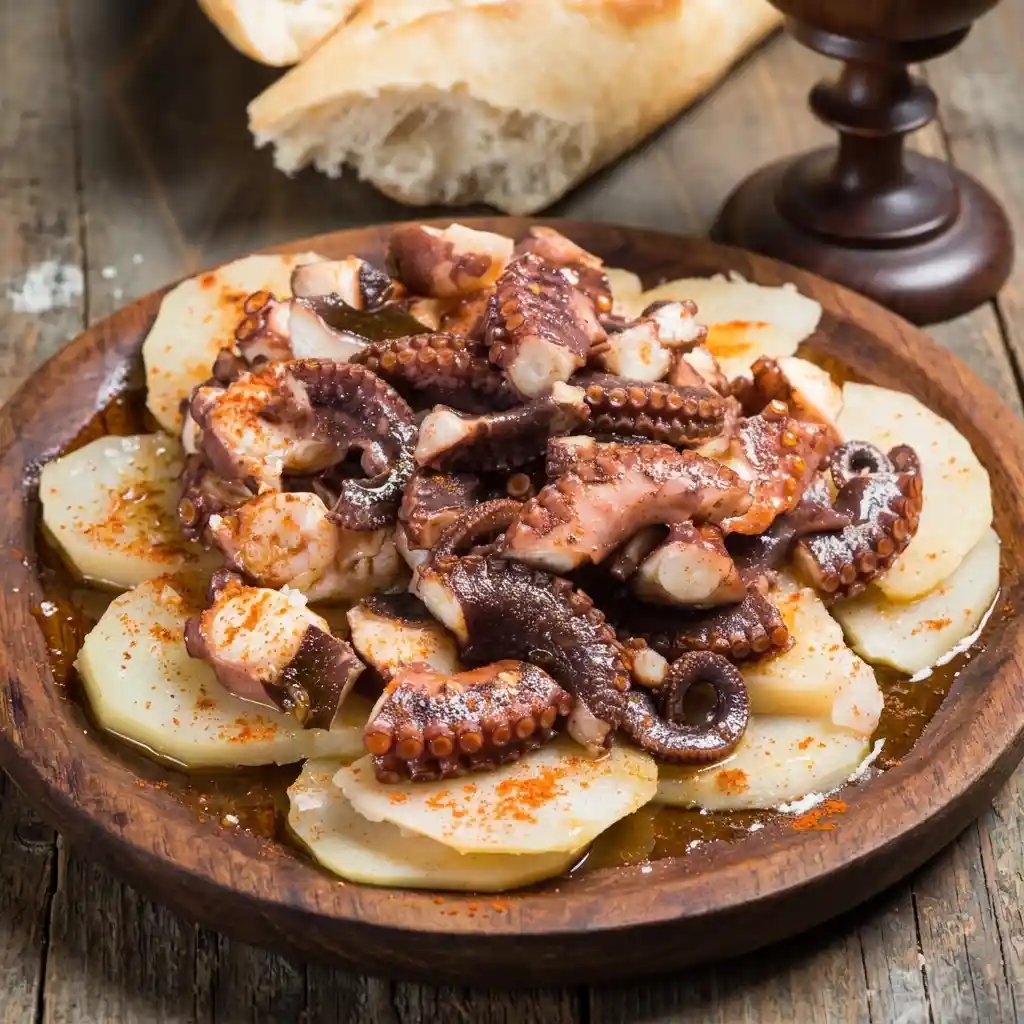 Tapas espagnoles : poulpe à la galicienne au pimentón sur pommes de terre