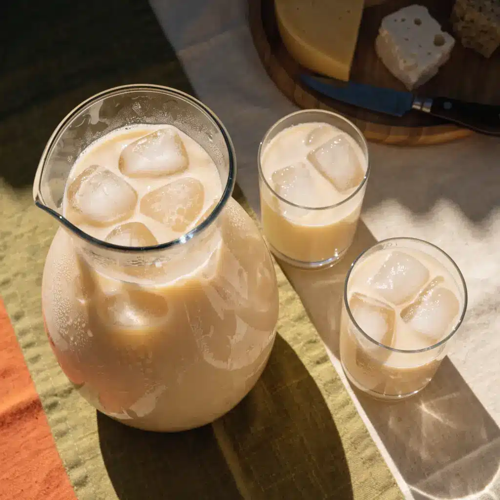 Carafe de boisson au coco vanille servie à l'apéritif avec deux verres
