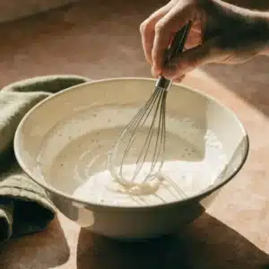 Fouetter le lait de coco et la boisson d'amande jusqu'à obtenir une texture homogène