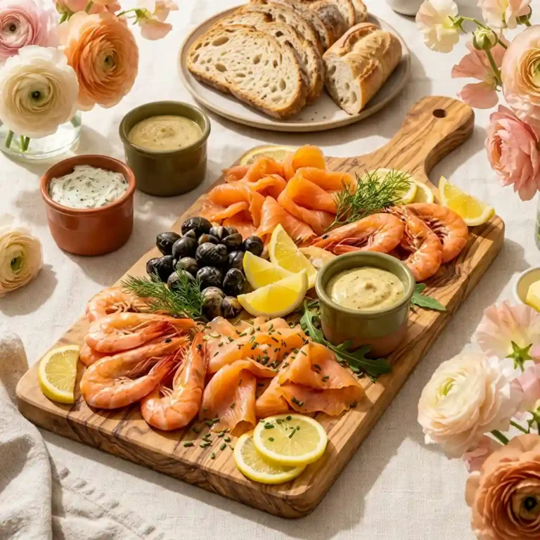 plateau de fruits de mer et poissons fumés avec saumon, crevettes et moules de bouchot