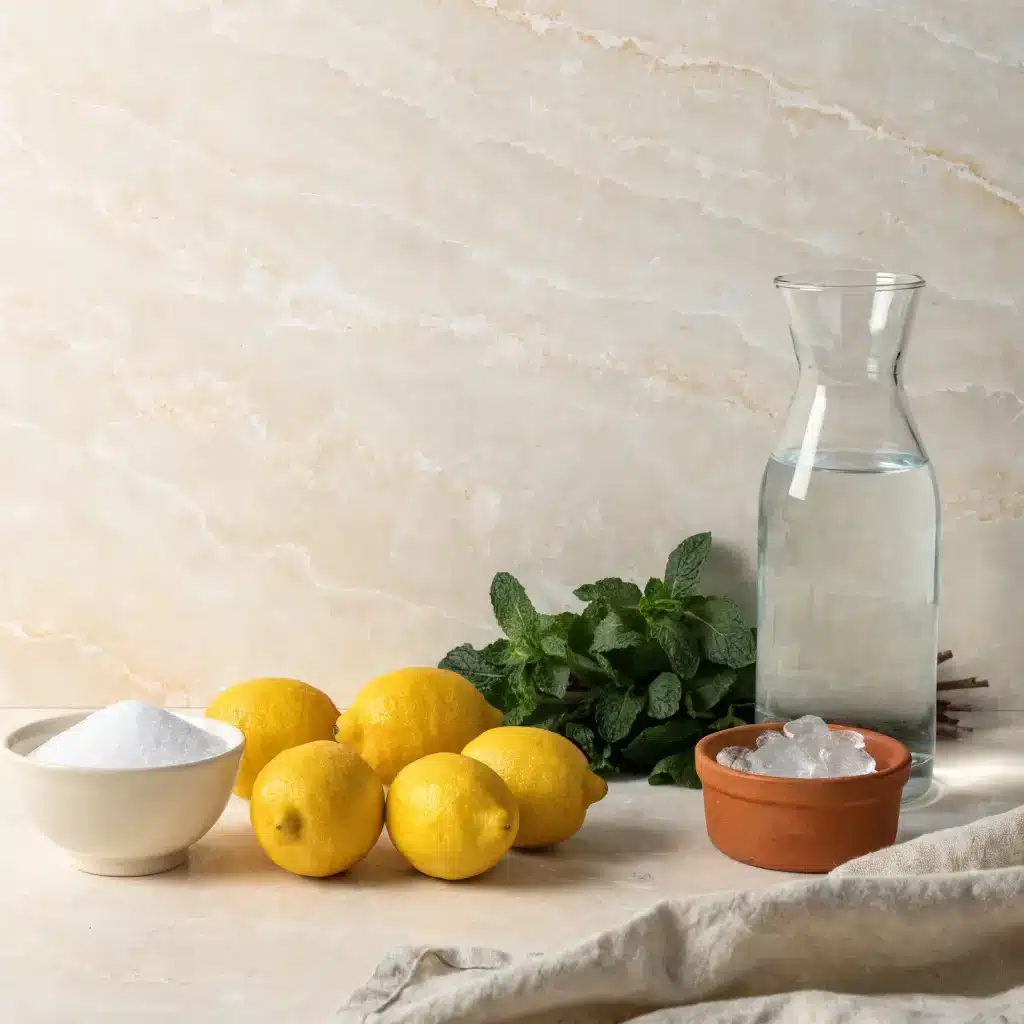 Ingrédients de la pulco citronnade : citrons, sucre, menthe et eau fraîche