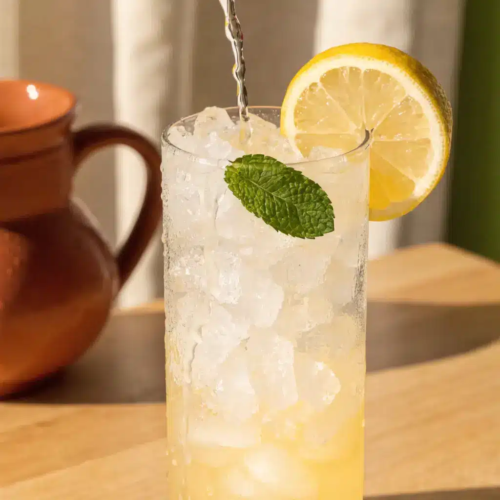 Verre de pulco citronnade avec glace pilée, rondelle de citron et menthe