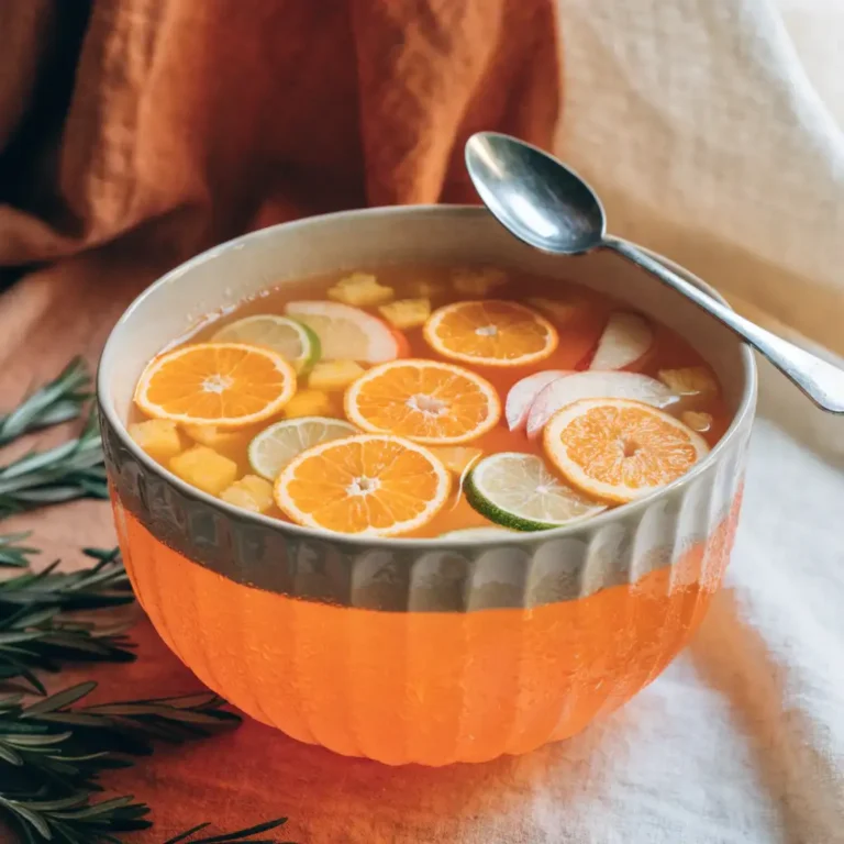 Recette de punch pour Noël sans alcool dans un grand bol garni d'agrumes et de cannelle